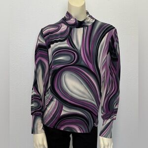 Vintage Picadilly Mock Turtleneck Retro Geometric Top in Purple Multi - EUC